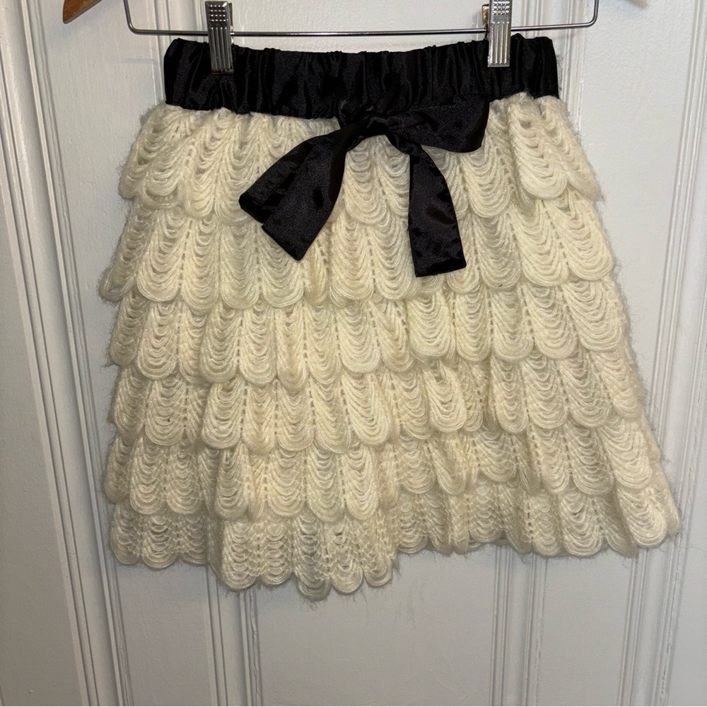 Miss Treasures Sweater Cream Skirt with black satin bow
